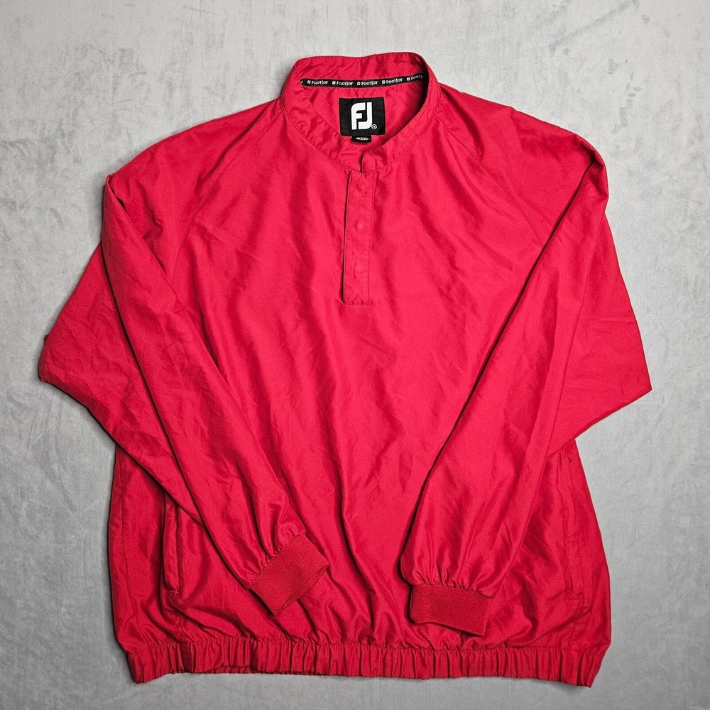 Footjoy Jacket Mens XL Red 1/4 Snap Button Windbreaker Golf Weathergear Logo